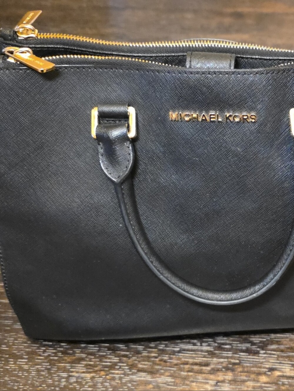 Michael Kors Black Saffiano Satchel with Gold Hardware